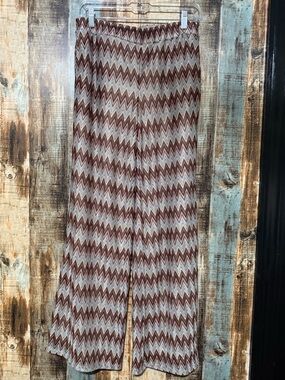 Cato Zigzag Wide-Leg Pants in Brown and Cream